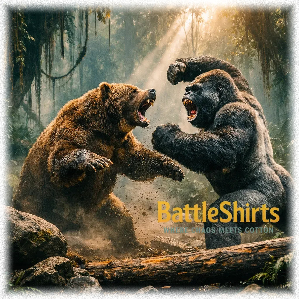 Grizzly Bear vs Silverback Gorilla battle t-shirt