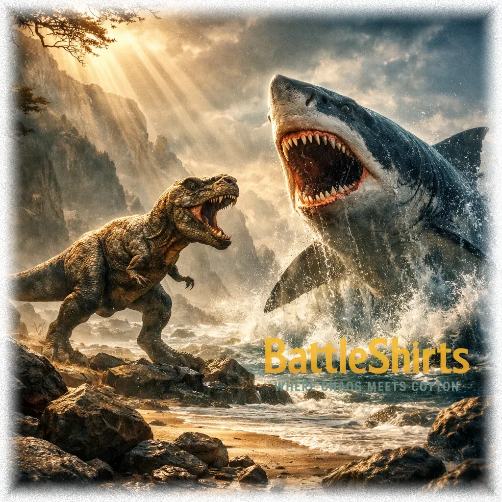 T-Rex vs Megalodon battle t-shirt