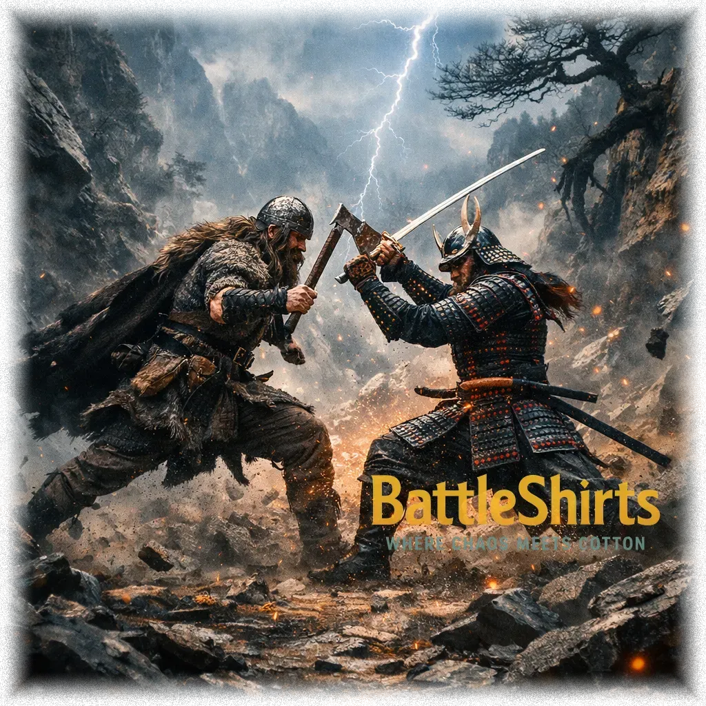 Viking Warrior vs Samurai Battle T-Shirt | BattleShirts