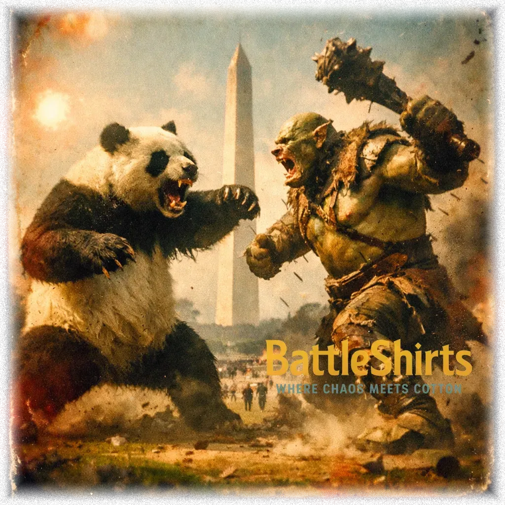 Panda Giant vs Ogre battle t-shirt