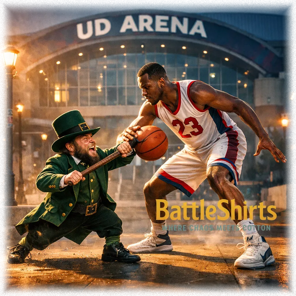 Leprechaun vs March Madness Basketball Player battle t-shirt