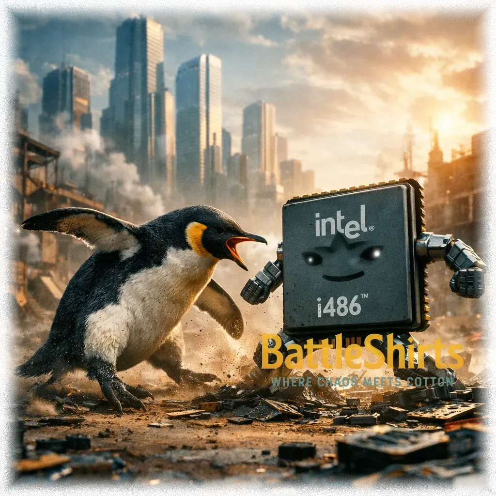 Linux Tux vs Intel 486