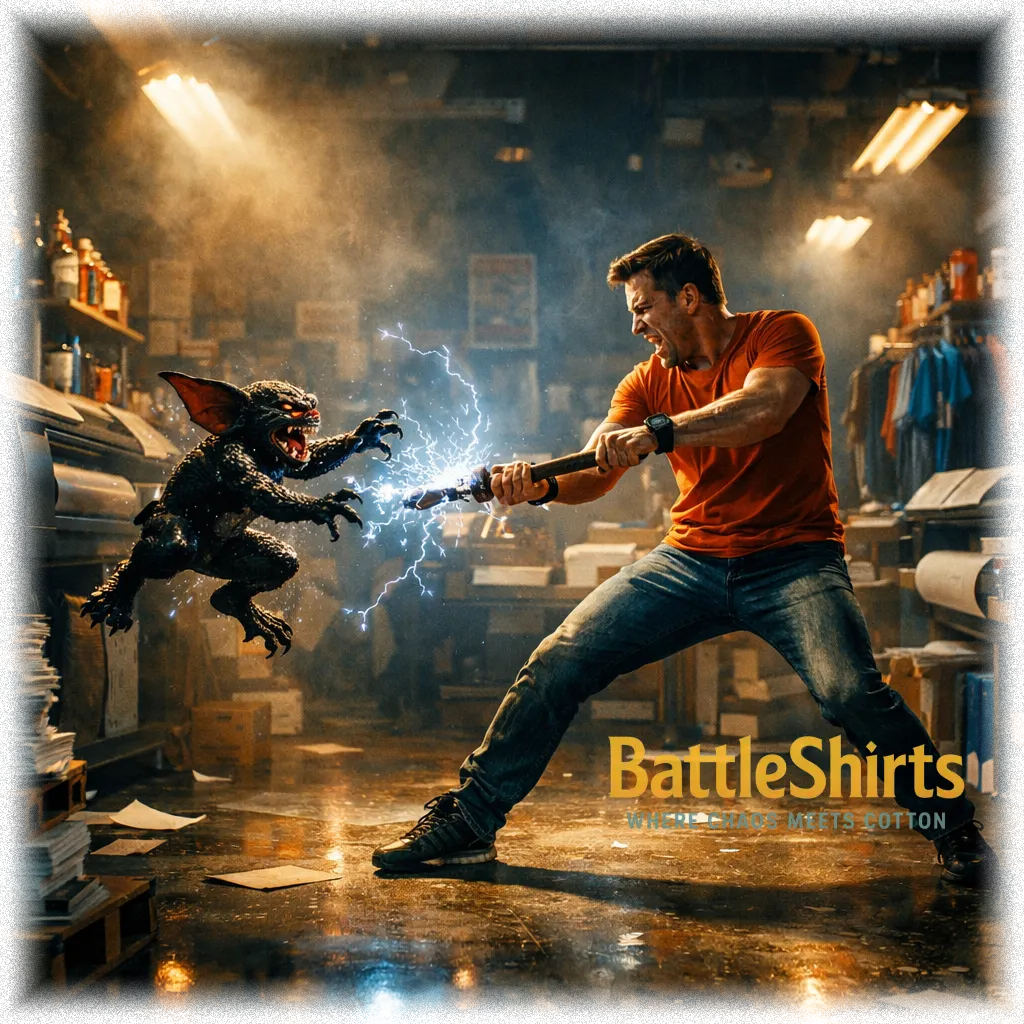 Orange Shirt Tester vs Black Default Gremlin battle t-shirt