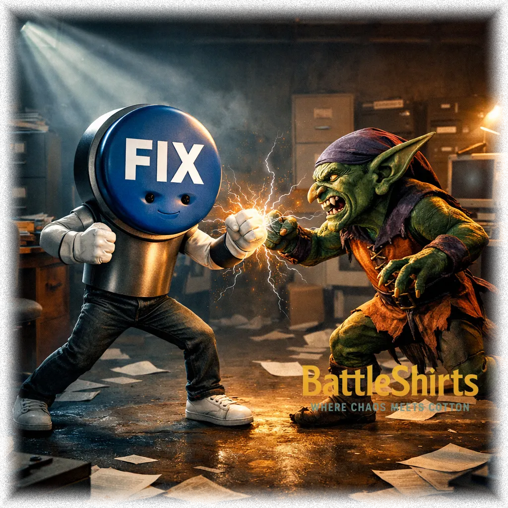 Admin Fix Button vs Wrong Color Goblin battle t-shirt